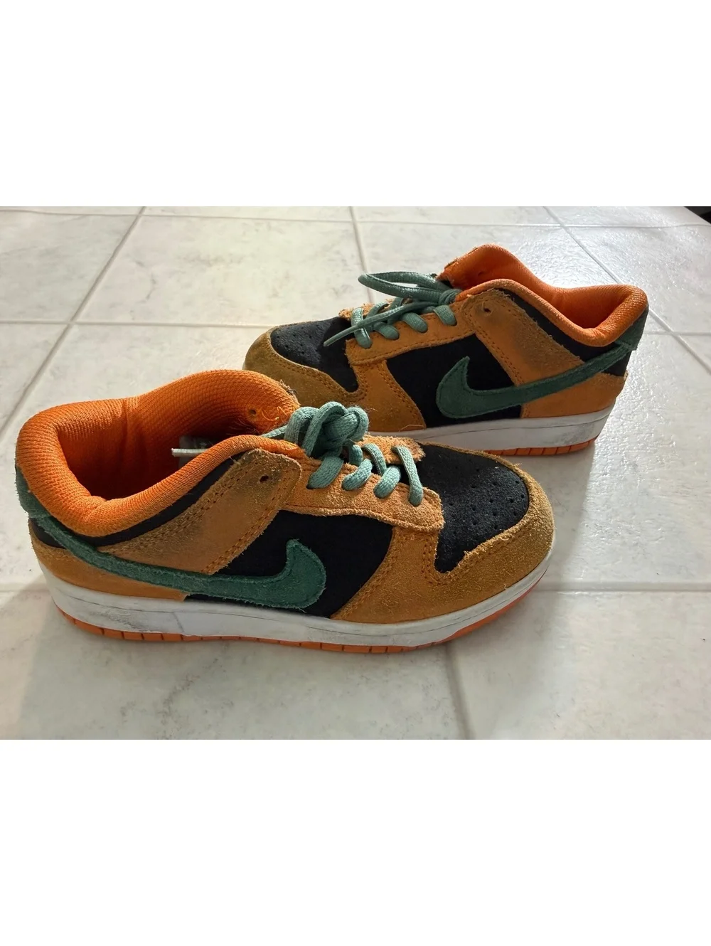 Nike Dunk Low Kids' Sneakers Size US 13C Orange Green Black Suede